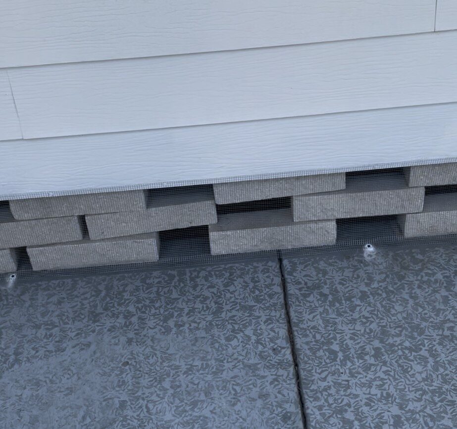 Elfers mobile home featuring hardware cloth barrier (buried or concrete-mounted), sealed soffits and attic vents, and optional hidden interior wrap for clean wildlife exclusion.